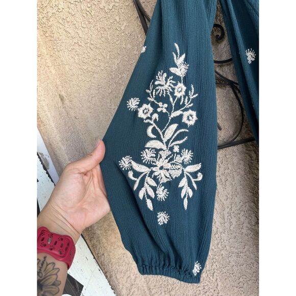 Free People Sweet Tennessee Boho Embroidered Dress - Size S- Teal Blue - Picture 7 of 12